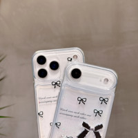 Étui de luxe lumineux à paillettes liquides avec nœud noir pour iPhone 18 Pro Max 17 Air 16 15 – Coque de téléphone portable Bling Tendance pour Fille