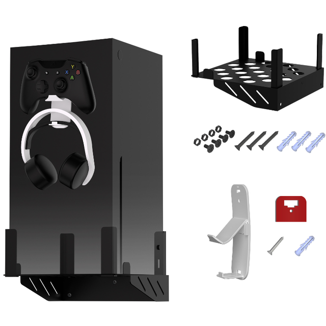 Wall Mount for Xbox Series X Console Multifunction Console Wall Mounted Bracket with Headphone Controller Holder Storage Stand