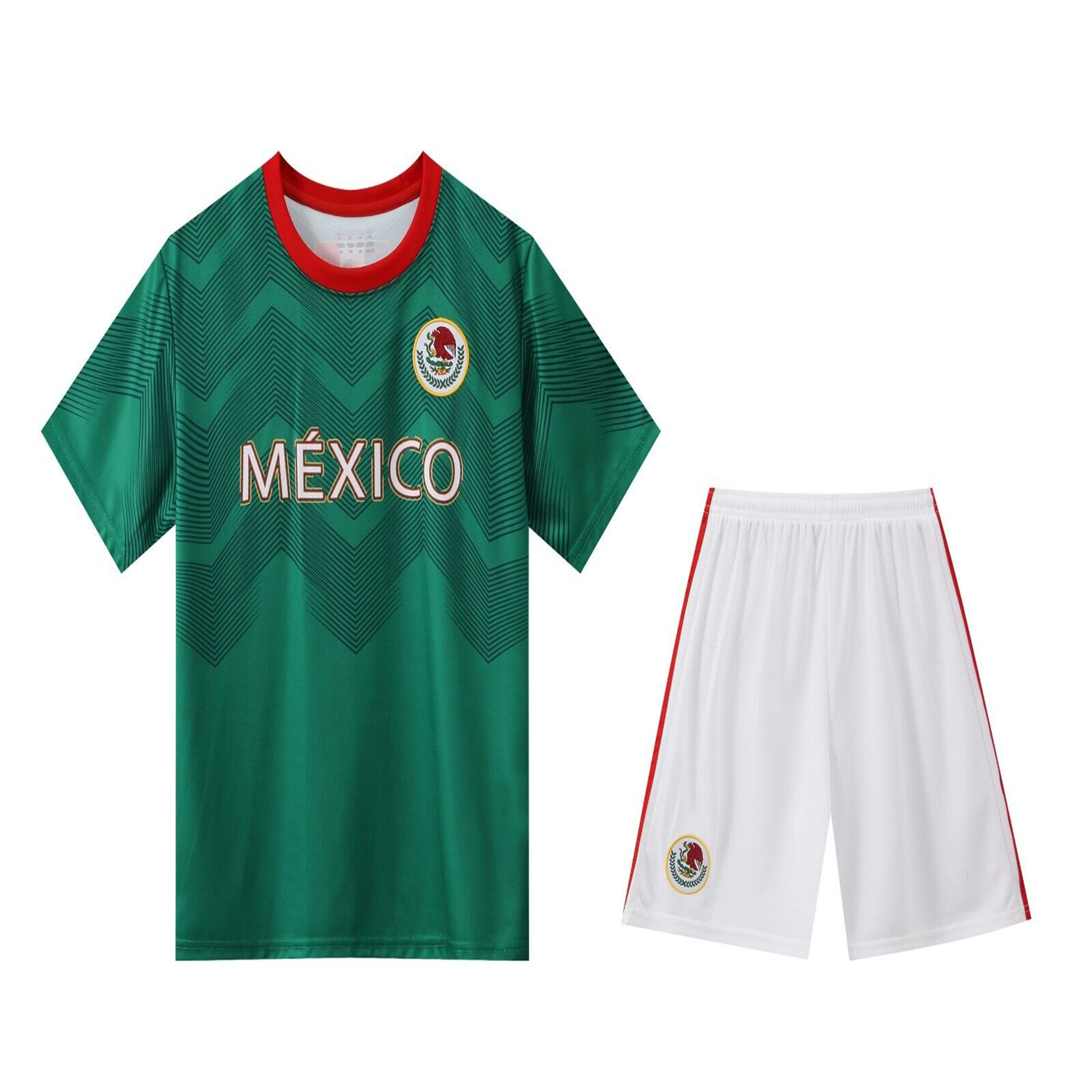 Mexico Flag Kids Boys Sports T-shirt and Shorts Custom Teamname/Kids Name Youth Soccer Football Jersey Shirt Set Drop Shipping