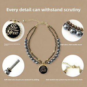 Collier de luxe pour chien en perles, élégant collier double couche pour animaux de compagnie, bijou avec pendentif en émail, ras-de-cou pour mariage et fête, pour petits chiens et chats, avec <span class=keywords><strong>lettre</strong></span> - Product Image 5