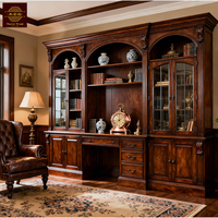 Bibliothèque en bois massif de style classique antique, design personnalisé, multi-niveaux, avec portes en verre, pour bibliothèque ou bureau