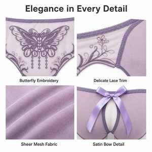<span class=keywords><strong>Slip</strong></span> in pizzo da donna con cavallo aperto, ricamo floreale in rete, bordo smerlato, vita bassa, rosso, nero, viola - Product Image 3