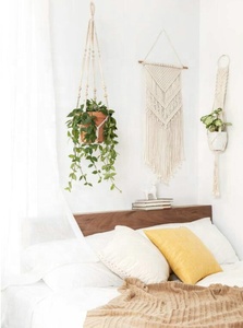 Suspensions pour plantes en macramé, panier <span class=keywords><strong>suspendu</strong></span> pour plantes d'intérieur <span class=keywords><strong>avec</strong></span> perles en bois, porte-<span class=keywords><strong>pot</strong></span> de fleurs, <span class=keywords><strong>corde</strong></span> en coton sans pompons, décoration d'intérieur, 89 cm - Product Image 2