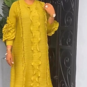 เดรสยาวทรงพลีท Miyake แขนทรงกลีบดอกไม้ ยืดหยุ่นได้ดี เอวธรรมชาติ ผลิตตามแบบ ODM ผ้าโพลีเอสเตอร์ 100% คุณภาพสูง ปี 2025 - Product Image 1