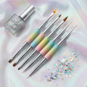 Lot de 5 pinceaux à double extrémité pour nail art, poils en nylon haute densité non pelucheux, plats et ronds, pour gel, idéal pour les services de manucure en salon - Product Image 1