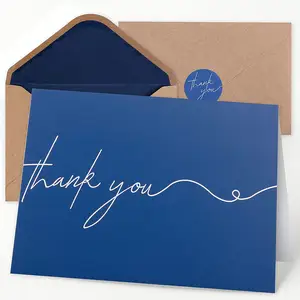 100 Bulk Pack wholesale navy blue thank you cards with envelopes and stickers