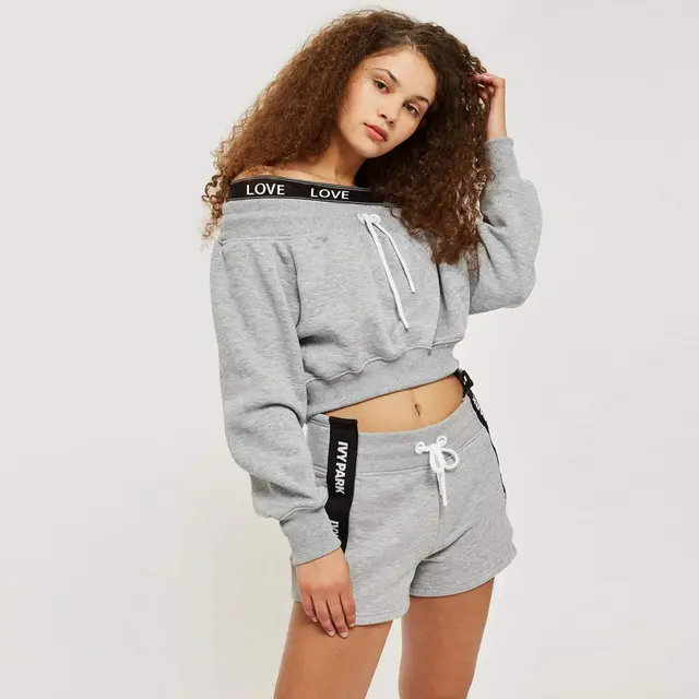 Áo Thun Terry Pháp In Hở Vai Áo Hoodie Tùy Chỉnh Cắt Hoodies Cho Phụ Nữ Lady