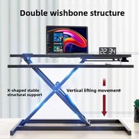 Support de bureau en bois réglable en hauteur pour ordinateur, modèle pneumatique pliable pour utilisation debout, idéal pour ordinateurs portables et surface de travail de bureau
