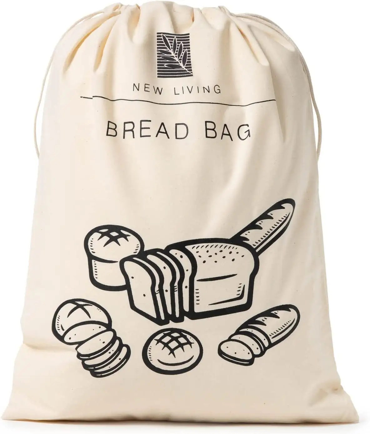 Bolsa de lona orgânica natural personalizada, bolsa de linho de algodão para pão, cordão, armazenamento de alimentos