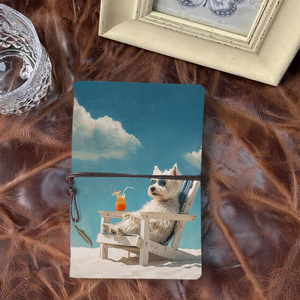 Cahier A6 de style vintage avec fermeture à cravate fait à la main 160 pages cadeau d'anniversaire parfait pour belle-soeur avec lunettes de soleil pour chien Be - Product Image 1