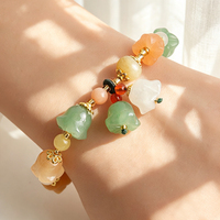 Bracelet en perles de citrouille, de jade de soie doré et de malachite, coloré, thème récolte d'automne, avec breloque gourde, vente en gros
