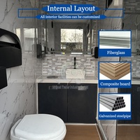 Remorque de toilettes portables de luxe à 2 postes, design épuré, avec toilettes en céramique et lavabo, pour événements extérieurs, construction et mariages