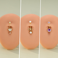 Anneau de nombril en or massif 14K 10K 9K, bijoux de piercing au nombril, avec pendentif papillon et infini en zircon cubique, barbell incurvé, vente en gros