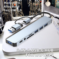 Adaptateur Hub USB 3.0 8-en-1 multifonction en alliage d'aluminium avec charge PD100W pour MacBook Pro, ordinateurs portables Windows, données OTG