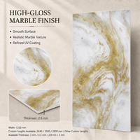 Lámina de Mármol UV MORLENX con Remolinos Minerales en Oro Champán, Panel de Pared de Alto Brillo para Proyectos de Recepción en Resorts de Lujo