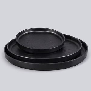 <b>Black</b> Round Melamine Steak <b>Plate</b>, Sushi & BBQ Serving Tray, Ceramic-Look Western Dinner <b>Plate</b> for Restaurant Use - Product Image 4