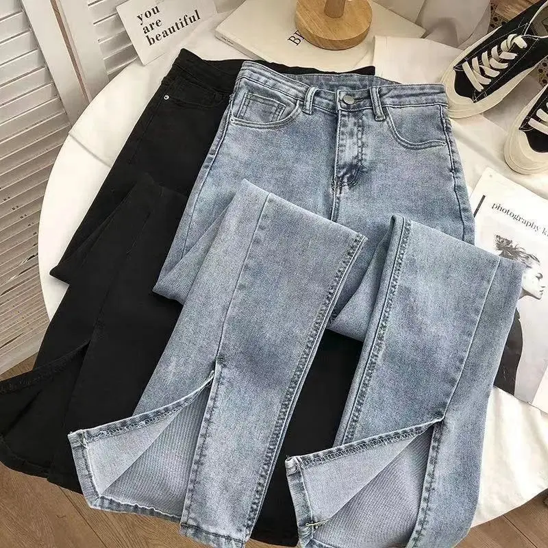 Горячая Распродажа новейший дизайн эластичные джинсы женские расклешенные брюки модные повседневные брюки уличная одежда