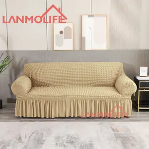 Modern tasarım kalınlaşmış kaymaz elastik kanepe kılıfı her mevsim sıcak satış kumaş Polyester Spandex yumuşak Fit üç koltuk düz