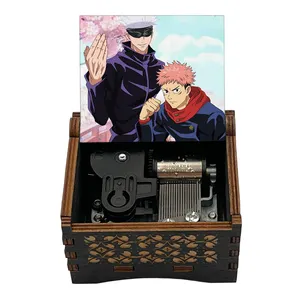 Custom Wind Up Anime Jujutsu Kaisen Music Box, Black Wooden Kaikai Kitan Song Small Cute Decoration