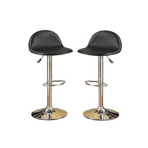 Ensemble 2 tabourets de bar contemporains en cuir PU noir réglable DB Chrome support pour ferme cuisine maison Bar cuir synthétique acier - Product Image 1