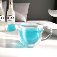 Vente en gros de gobelets en verre borosilicate à double paroi de 150 ml/5 oz, nouveau design, transparent, avec poignée et couvercle, isolés thermiquement, sans BPA