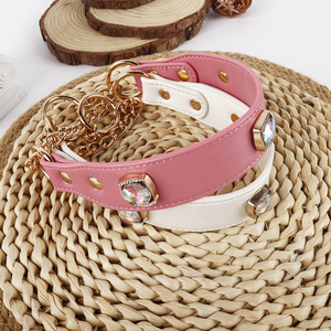 <span class=keywords><strong>Collar</strong></span> de cadena de acero inoxidable con piedras preciosas y diamantes de imitación personalizados, <span class=keywords><strong>Collar</strong></span> de perro de cuero vegano multicolor al por mayor de lujo - Product Image 2