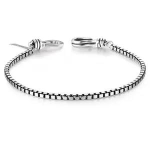 S925 sterling silver women bracelet oxidization width box chain hiphop men bracelet