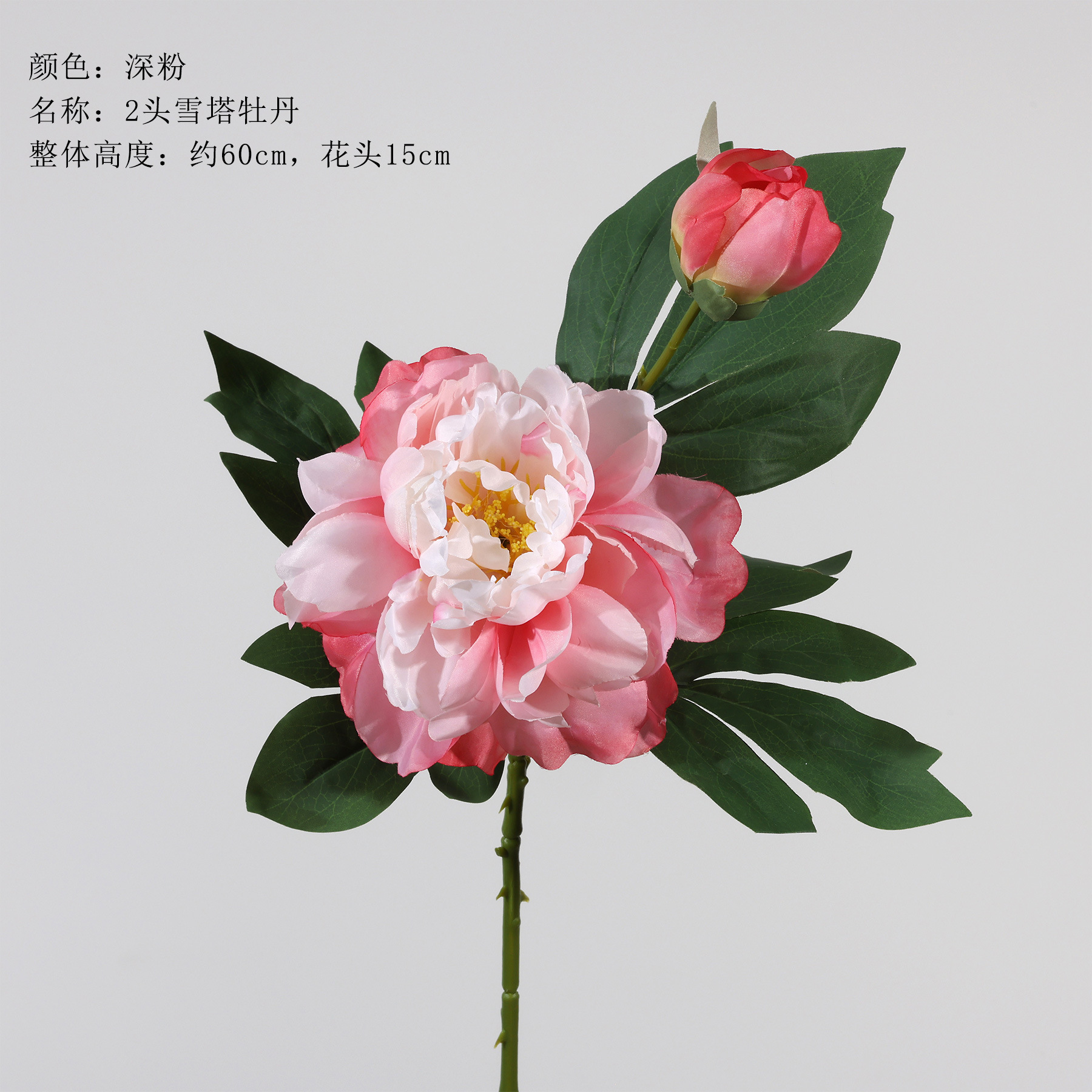 2 peonie torre di neve - rosa intenso