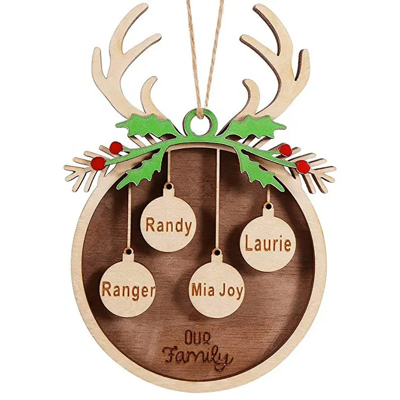 Creative Christmas Ornaments Gift with Family Names Xmas Custom Name Wooden Decorations Christmas Tree Wooden Hanging Pendant