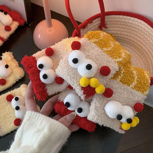 WZ-305 femmes grands yeux mi-longueur hiver épais tricoté respirant corail polaire dessin animé frites chaud maison sommeil <span class=keywords><strong>chaussettes</strong></span> de sol - Product Image 1