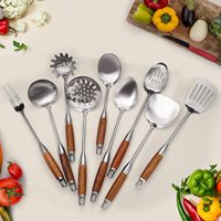 Ensemble de 9 ustensiles de cuisine durables en acier inoxydable 304 résistant à la chaleur avec manche en bois, spatule pour wok, spatule durable