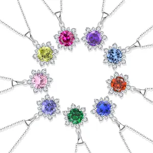 Luxury Quality Shining Cubic Zirconia Paved Flowers Shaped Natural Crystal Stone Gemstone Diamond Women Halo Pendant Necklaces