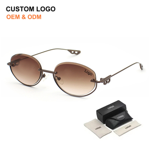 Vintage Half Rimless Oval Frame Metal Sunglasses for Women Designer Custom Logo Sun Glasses Ladies Fashion Style Shades - Product Image 1