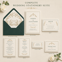 Suite d'invitations de mariage vintage de luxe, design d'enveloppe avec cygne doré, invitation de mariage personnalisée et carte RSVP assortie
