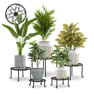 Ensemble de 5 supports à fleurs en fer forgé, design circulaire, style minimaliste, pour utilisation en intérieur, en extérieur, dans le jardin, sur le sol ou sur un bureau. - Product Image 1
