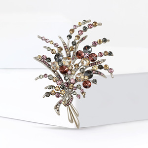 Broche de luxe en alliage haut de gamme, incrustée de strass brillants, élégante épingle de revers florale, accessoires de bijouterie pour vêtements féminins - Product Image 5