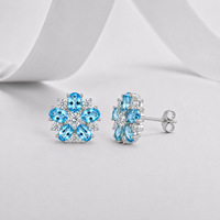 Boucles d'oreilles en moissanite 6A+ VVS1 couleur D, argent sterling 925, grappe de fleurs, zircon bleu, cadeau pour femme