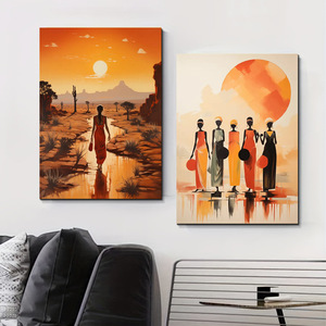 Pósteres Modernos de Pinturas Abstractas de Mujeres Africanas, Arte de Retrato de Paisaje al Atardecer Rojo, Pintura Mural para Decoración del Hogar y Sala de Estar - Product Image 2