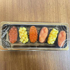 Emballage alimentaire de luxe rectangulaire doré à emporter, de qualité alimentaire, imprimé japonais, pour sushis et sandwichs, en matériaux recyclés, avec couvercle en PET - Product Image 1