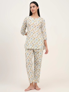 Nuevo Conjunto de Pijama de Algodón con Diseño Floral de Hongos, Estampado a Mano, Ropa de Dormir para Mujer, Precio al por Mayor Disponible - Product Image 3