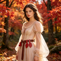 Kostum Penyihir Hutan Abad Pertengahan, Armor Senjata Kulit Imitasi Daun Merah, Pola Timbul Vintage, Cosplay Elf, Renaissance Faire, LARP