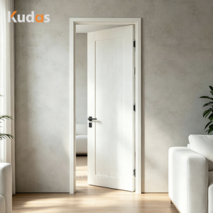 Porte intérieure moderne minimaliste blanche à rainures verticales, finition peinte texturée, en bois, pour chambre à coucher, maison, villa - Product Image 2