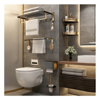 Ensemble d'accessoires de quincaillerie pour étagère de rangement pliante en aluminium noir et or, porte-serviettes, étagère de salle de bain en acier inoxydable