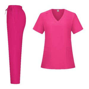 Women Scrub Set Solid Color V-Neck Top And Straight Leg Pants Moisture Wicking Hospital Uniforms Split Set S XXL - Product Image 5