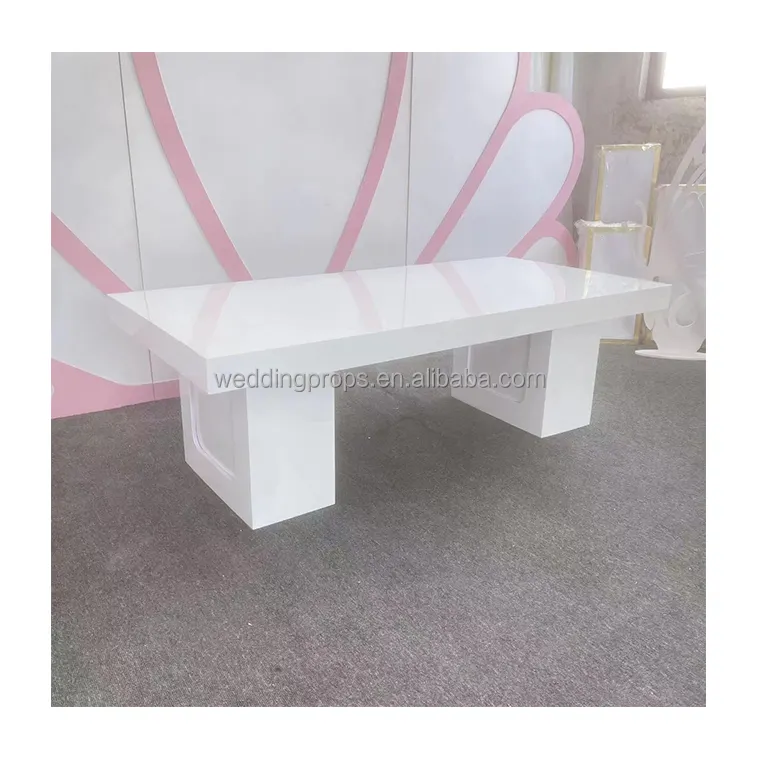 新しいゴールデンミラー長方形ホワイトアクリルウェディングディナーテーブル