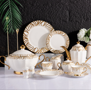 Nuevo Juego de Té de Porcelana Fina con Diseño de Hojas Doradas, Tetera, Taza, Platillo y Plato de Cerámica, para Restaurante, Hotel, Regalo de Boda, Venta al por Mayor - Product Image 2