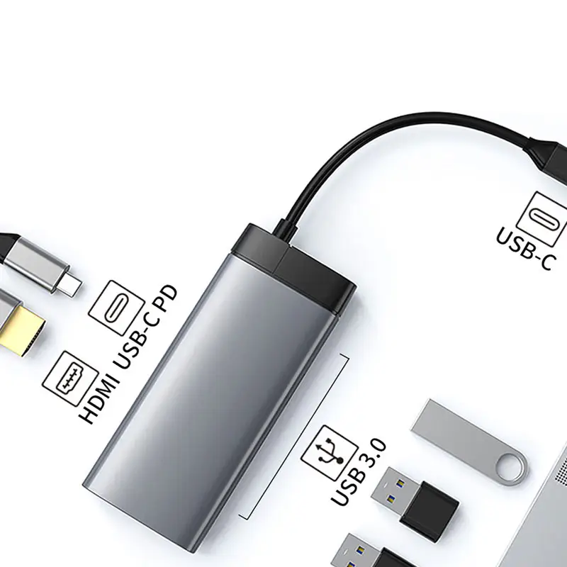 COTECi USBC PD 100w USB3.0 konverter adaptor port 4K multifungsi HUB USB Tipe C ke HDMI USB 3.0 kabel adaptor USB-C 5 in 1