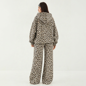 Women's White Yellow Acid Wash Winter <b>Leopard</b> <b>Print</b> 2-Piece Tracksuit Set Oversized Hoodie Wide Leg Pant Casual Streetwear - Product Image 2