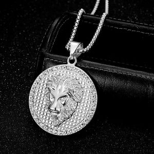 yunnique Lion Head Pendant Necklace Stainless Steel Gold Silver Tone Pave Setting Men's Fashion Jewelry Party Accessory - Product Image 3