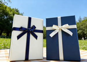 Caja de Regalo de Cartón Azul y Blanco con Lazo de Satén Plateado y Forro de Esponja - Ecológica de Alta Gama para Embalaje Certificado de Vietnam - Product Image 5